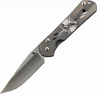 Складной нож Chris Reeve Large Sebenza 21, сталь S35VN, рукоять титановый сплав, гравировка серебряный цветок купить в Иркутске