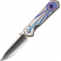 Складной нож Chris Reeve Large Sebenza 21 Unique Graphics Blue Sapphire Cabochon, сталь CPM-S35VN, рукоять титан купить в Иркутске