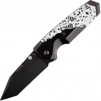 Складной нож Hogue EX-02 Tanto Custom Skulls & Bones, сталь 154CM Ceracote™ Firearm Coating, рукоять ABS-Пластик, черно-белый купить в Иркутске