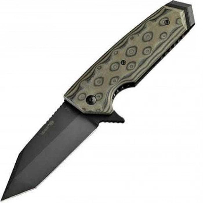 Складной нож Hogue EX-02 Tanto Flipper, сталь 154CM Ceracote™ Firearm Coating, рукоять стеклотекстолит G-Mascus® - Black/Green/Lava