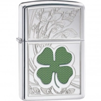 Зажигалка ZIPPO Classic «Клевер» с покрытием High Polish Chrome купить в Иркутске