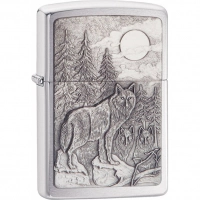 Зажигалка ZIPPO Classic Волк с покрытием Brushed Chrome купить в Иркутске